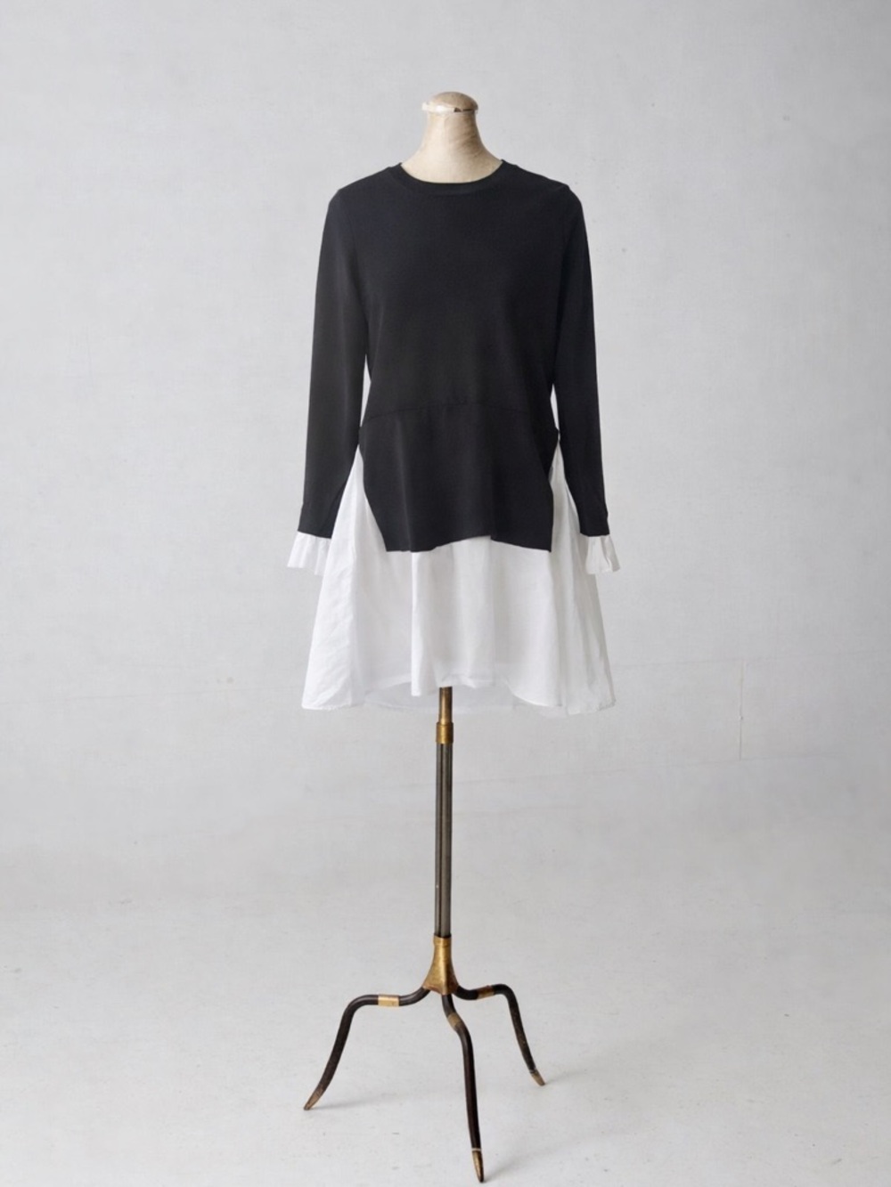 English Factory Black Layered-Look Knit Top with White Hem